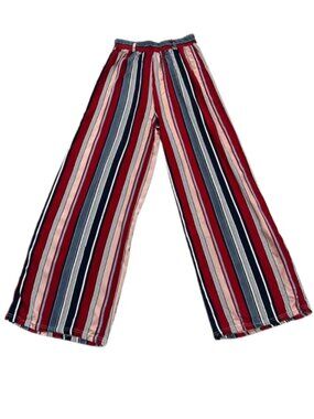 Maze Women’s High-Waisted Red Pink Wide Leg Striped Rayon Palazzo Pants - Size S
